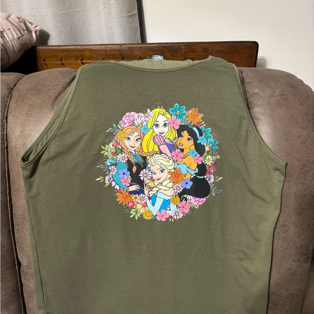 Girls' Olive Green Princess Floral Tank Top